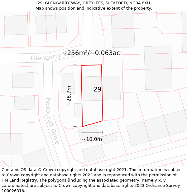 29, GLENGARRY WAY, GREYLEES, SLEAFORD, NG34 8XU: Plot and title map