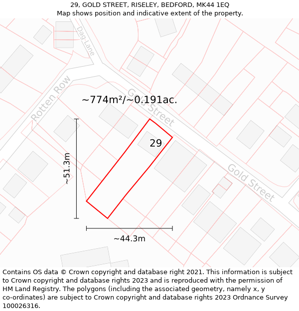 29, GOLD STREET, RISELEY, BEDFORD, MK44 1EQ: Plot and title map