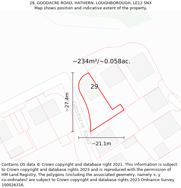 29, GOODACRE ROAD, HATHERN, LOUGHBOROUGH, LE12 5NX: Plot and title map