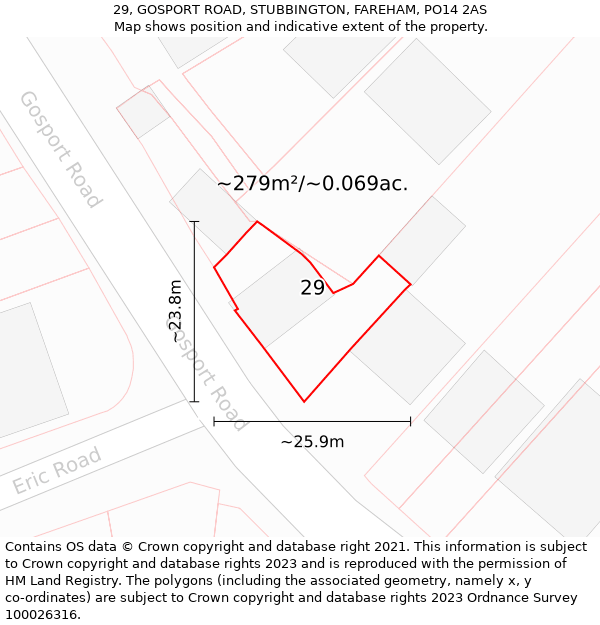 29, GOSPORT ROAD, STUBBINGTON, FAREHAM, PO14 2AS: Plot and title map