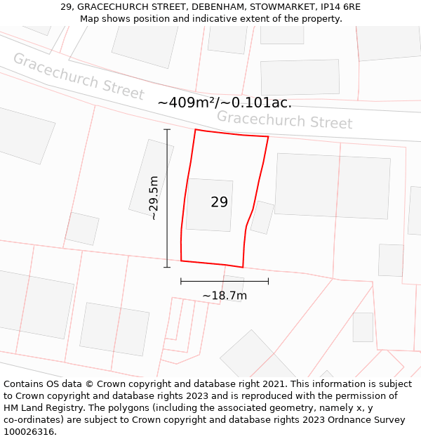 29, GRACECHURCH STREET, DEBENHAM, STOWMARKET, IP14 6RE: Plot and title map