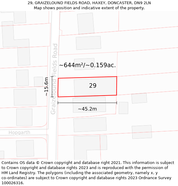 29, GRAIZELOUND FIELDS ROAD, HAXEY, DONCASTER, DN9 2LN: Plot and title map