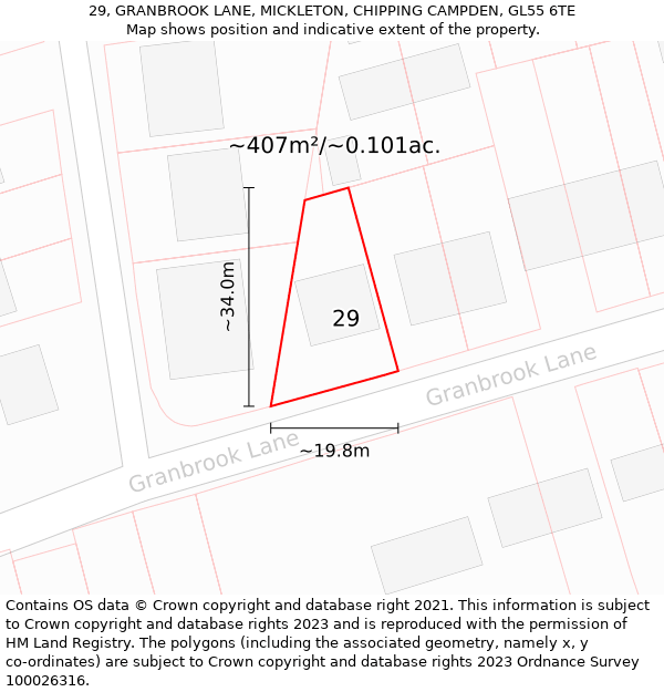 29, GRANBROOK LANE, MICKLETON, CHIPPING CAMPDEN, GL55 6TE: Plot and title map