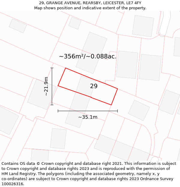 29, GRANGE AVENUE, REARSBY, LEICESTER, LE7 4FY: Plot and title map