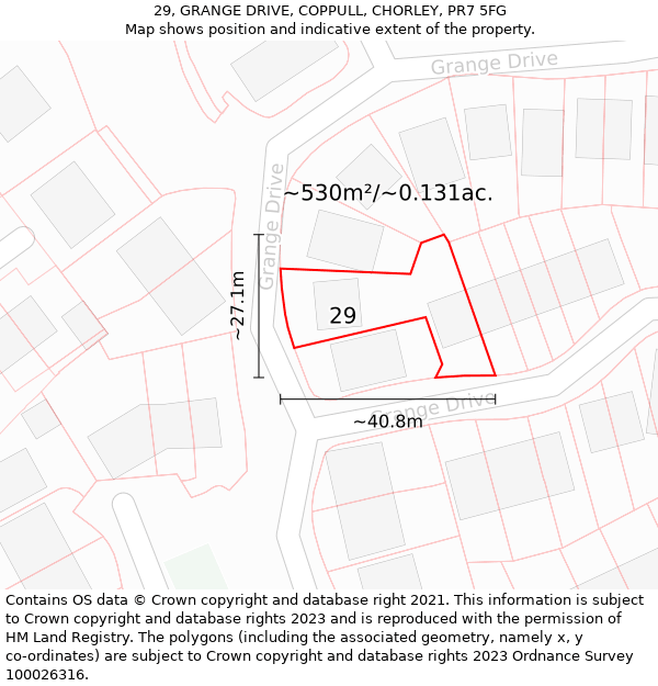 29, GRANGE DRIVE, COPPULL, CHORLEY, PR7 5FG: Plot and title map