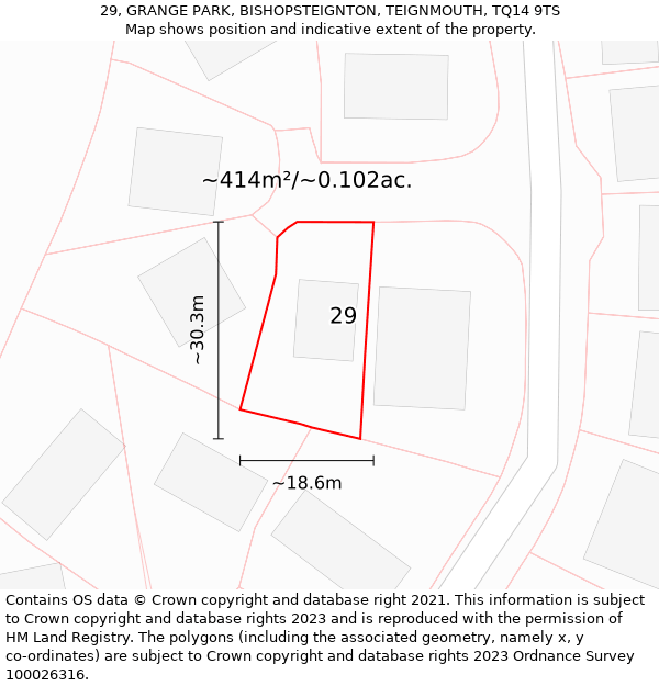 29, GRANGE PARK, BISHOPSTEIGNTON, TEIGNMOUTH, TQ14 9TS: Plot and title map