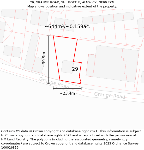 29, GRANGE ROAD, SHILBOTTLE, ALNWICK, NE66 2XN: Plot and title map