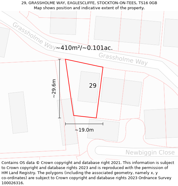 29, GRASSHOLME WAY, EAGLESCLIFFE, STOCKTON-ON-TEES, TS16 0GB: Plot and title map