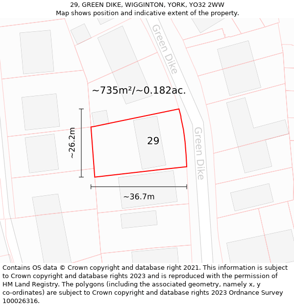 29, GREEN DIKE, WIGGINTON, YORK, YO32 2WW: Plot and title map