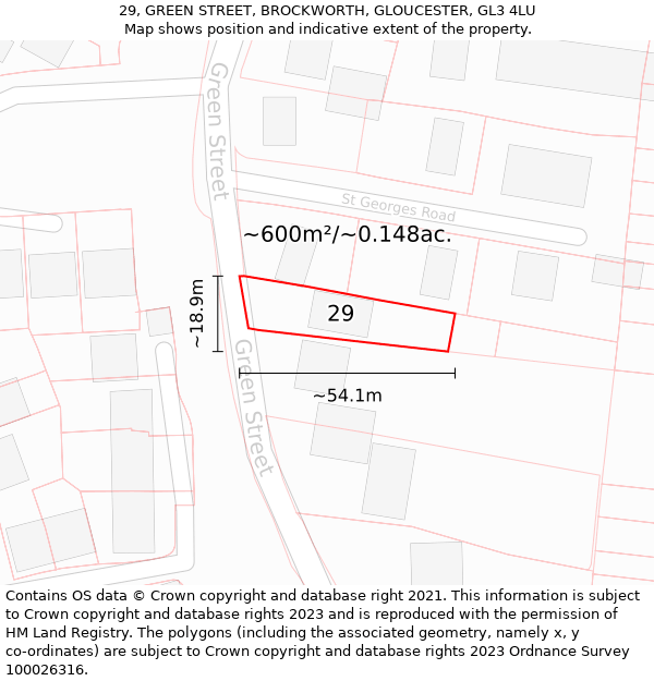 29, GREEN STREET, BROCKWORTH, GLOUCESTER, GL3 4LU: Plot and title map