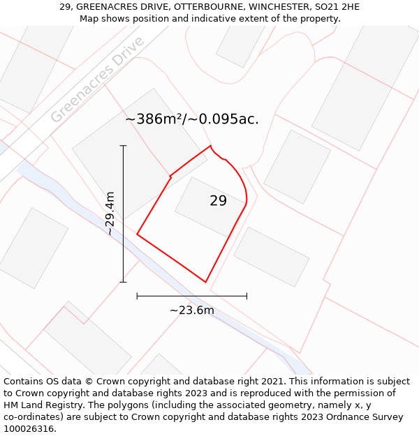 29, GREENACRES DRIVE, OTTERBOURNE, WINCHESTER, SO21 2HE: Plot and title map