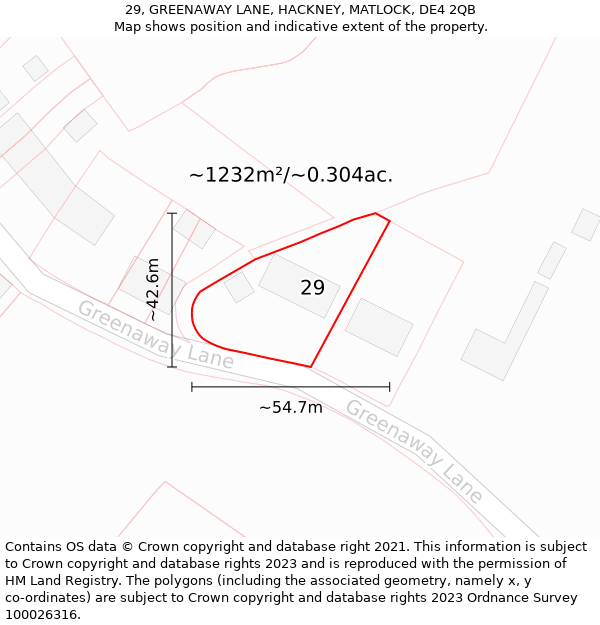 29, GREENAWAY LANE, HACKNEY, MATLOCK, DE4 2QB: Plot and title map