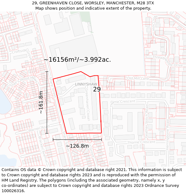 29, GREENHAVEN CLOSE, WORSLEY, MANCHESTER, M28 3TX: Plot and title map