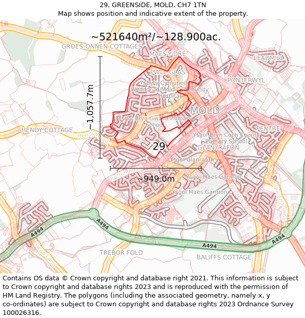 29, GREENSIDE, MOLD, CH7 1TN: Plot and title map