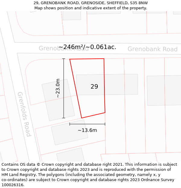 29, GRENOBANK ROAD, GRENOSIDE, SHEFFIELD, S35 8NW: Plot and title map