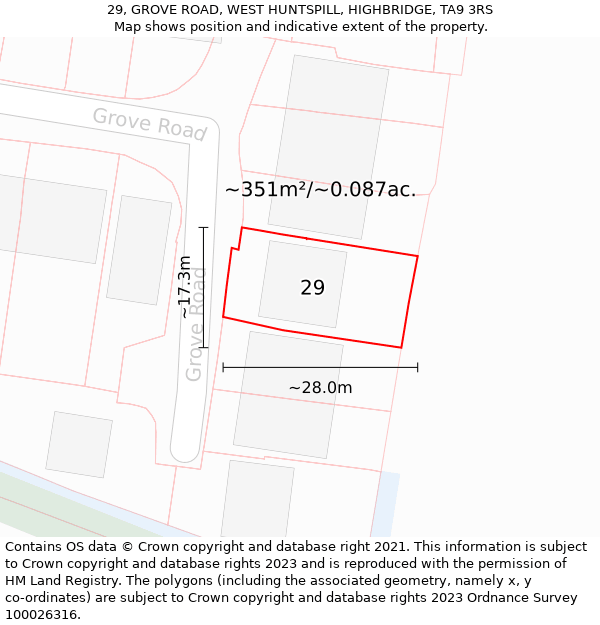 29, GROVE ROAD, WEST HUNTSPILL, HIGHBRIDGE, TA9 3RS: Plot and title map