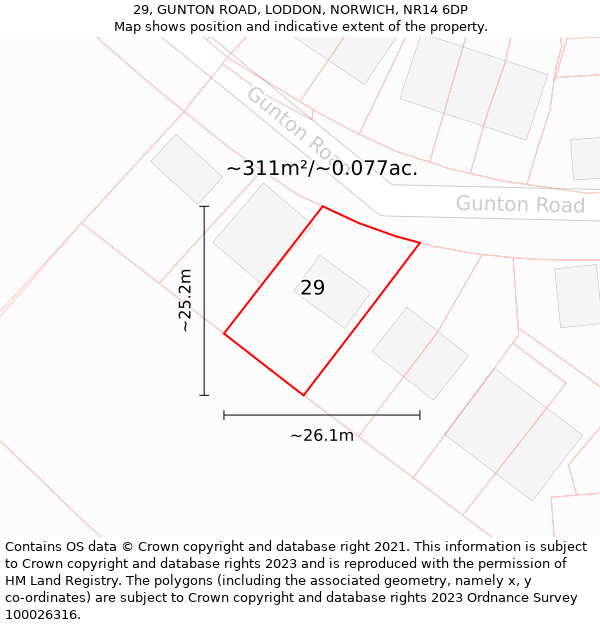 29, GUNTON ROAD, LODDON, NORWICH, NR14 6DP: Plot and title map