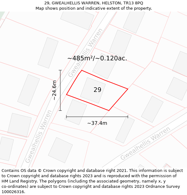 29, GWEALHELLIS WARREN, HELSTON, TR13 8PQ: Plot and title map