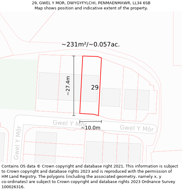 29, GWEL Y MOR, DWYGYFYLCHI, PENMAENMAWR, LL34 6SB: Plot and title map