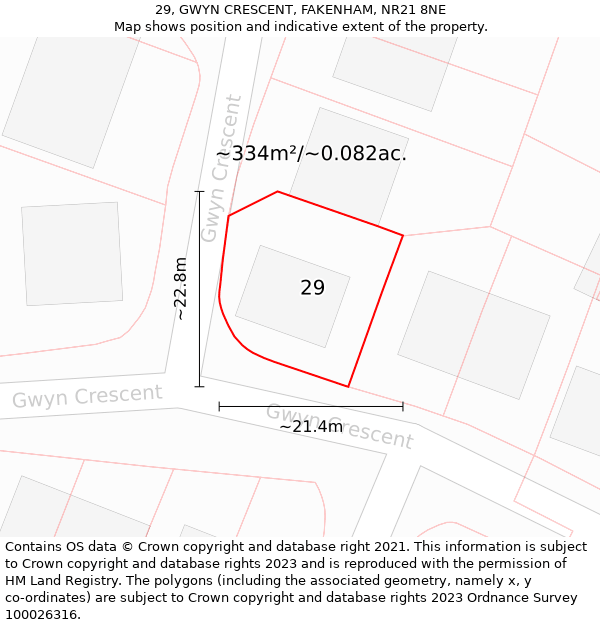 29, GWYN CRESCENT, FAKENHAM, NR21 8NE: Plot and title map