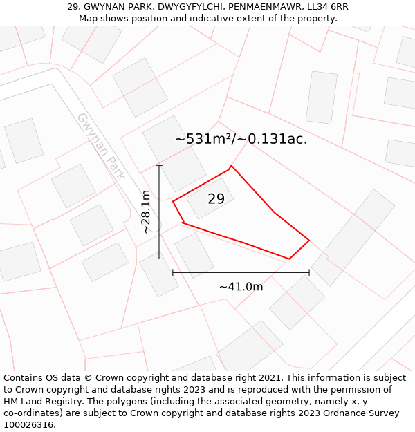 29, GWYNAN PARK, DWYGYFYLCHI, PENMAENMAWR, LL34 6RR: Plot and title map