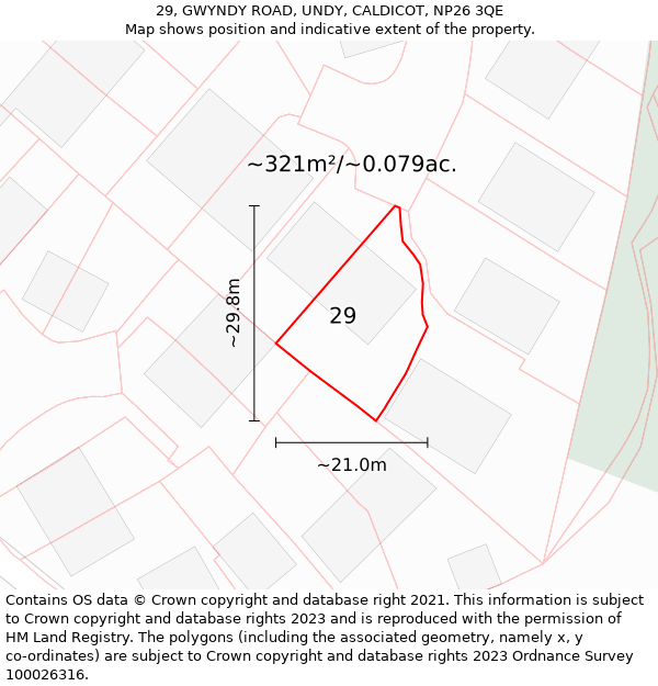 29, GWYNDY ROAD, UNDY, CALDICOT, NP26 3QE: Plot and title map