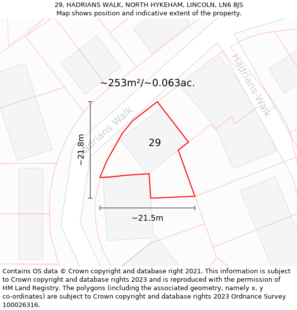 29, HADRIANS WALK, NORTH HYKEHAM, LINCOLN, LN6 8JS: Plot and title map