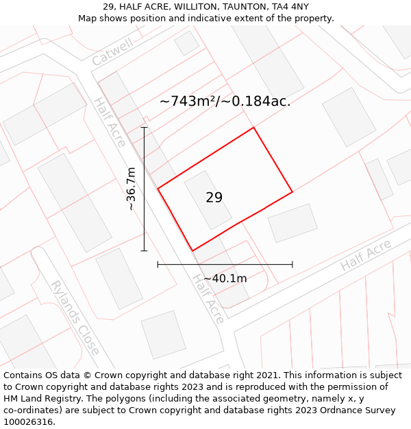 29, HALF ACRE, WILLITON, TAUNTON, TA4 4NY: Plot and title map