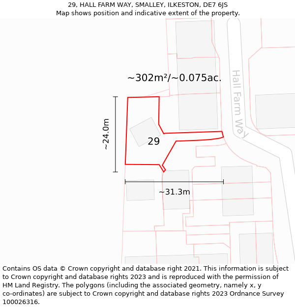 29, HALL FARM WAY, SMALLEY, ILKESTON, DE7 6JS: Plot and title map