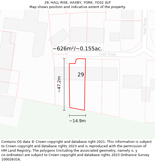 29, HALL RISE, HAXBY, YORK, YO32 3LP: Plot and title map