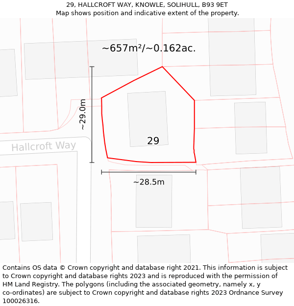 29, HALLCROFT WAY, KNOWLE, SOLIHULL, B93 9ET: Plot and title map