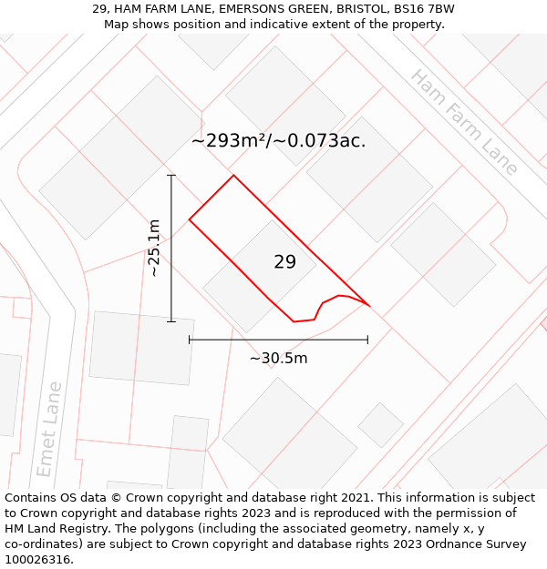 29, HAM FARM LANE, EMERSONS GREEN, BRISTOL, BS16 7BW: Plot and title map