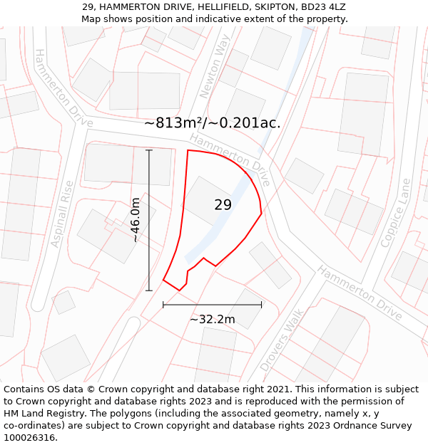 29, HAMMERTON DRIVE, HELLIFIELD, SKIPTON, BD23 4LZ: Plot and title map