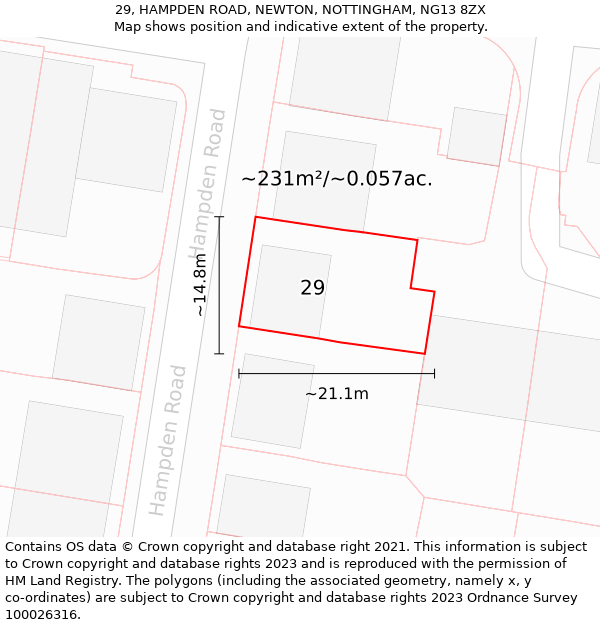 29, HAMPDEN ROAD, NEWTON, NOTTINGHAM, NG13 8ZX: Plot and title map