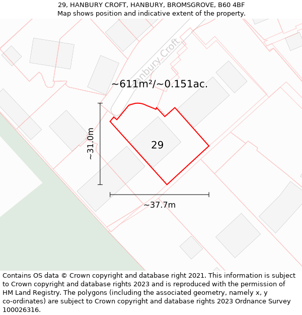 29, HANBURY CROFT, HANBURY, BROMSGROVE, B60 4BF: Plot and title map