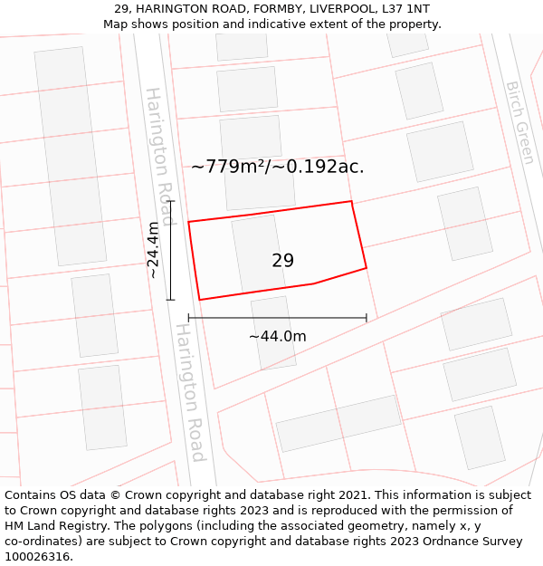 29, HARINGTON ROAD, FORMBY, LIVERPOOL, L37 1NT: Plot and title map