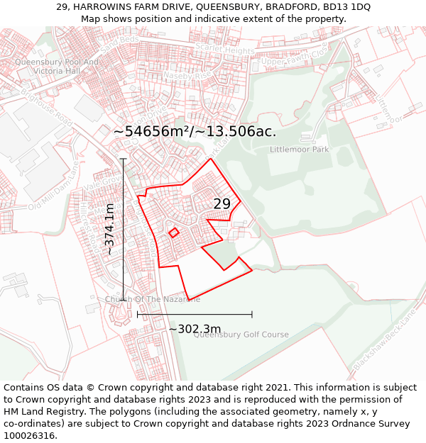 29, HARROWINS FARM DRIVE, QUEENSBURY, BRADFORD, BD13 1DQ: Plot and title map