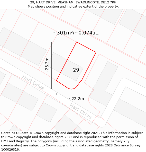 29, HART DRIVE, MEASHAM, SWADLINCOTE, DE12 7PH: Plot and title map