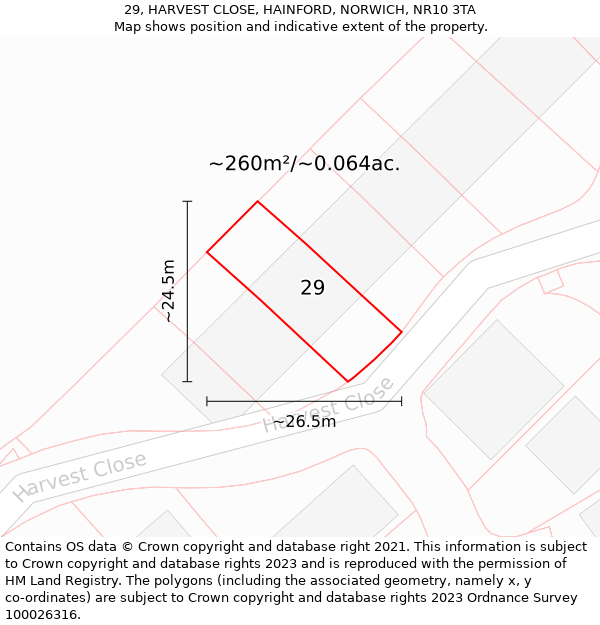 29, HARVEST CLOSE, HAINFORD, NORWICH, NR10 3TA: Plot and title map