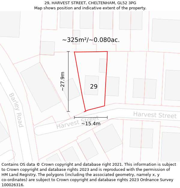 29, HARVEST STREET, CHELTENHAM, GL52 3PG: Plot and title map