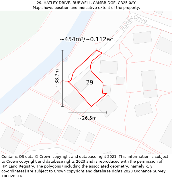 29, HATLEY DRIVE, BURWELL, CAMBRIDGE, CB25 0AY: Plot and title map