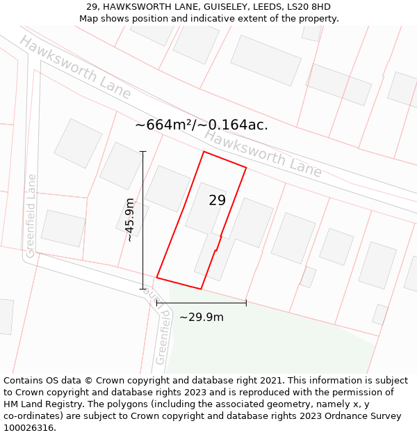 29, HAWKSWORTH LANE, GUISELEY, LEEDS, LS20 8HD: Plot and title map