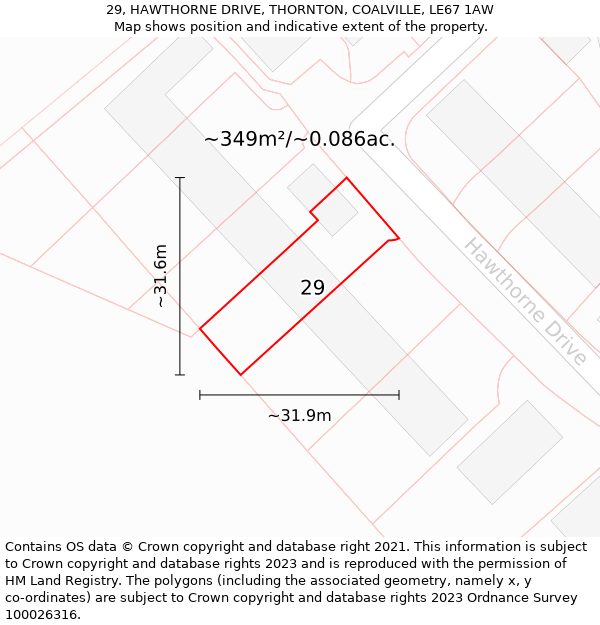 29, HAWTHORNE DRIVE, THORNTON, COALVILLE, LE67 1AW: Plot and title map