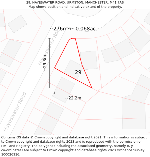 29, HAYESWATER ROAD, URMSTON, MANCHESTER, M41 7AS: Plot and title map