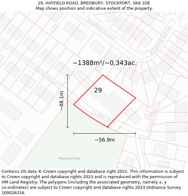 29, HAYFIELD ROAD, BREDBURY, STOCKPORT, SK6 1DE: Plot and title map