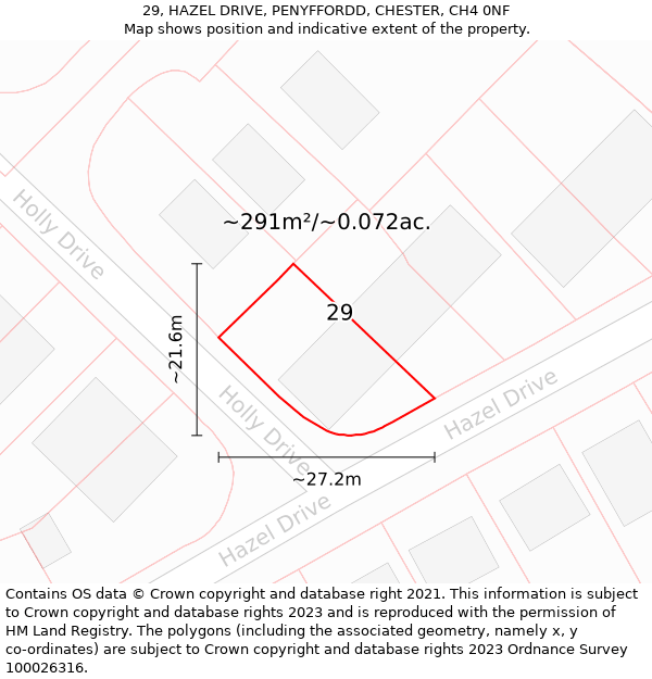 29, HAZEL DRIVE, PENYFFORDD, CHESTER, CH4 0NF: Plot and title map