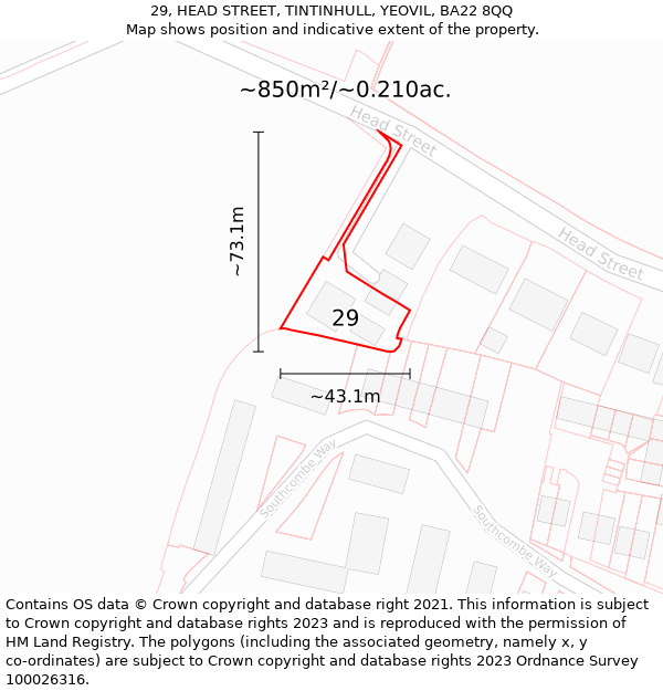 29, HEAD STREET, TINTINHULL, YEOVIL, BA22 8QQ: Plot and title map