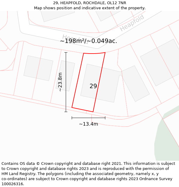 29, HEAPFOLD, ROCHDALE, OL12 7NR: Plot and title map