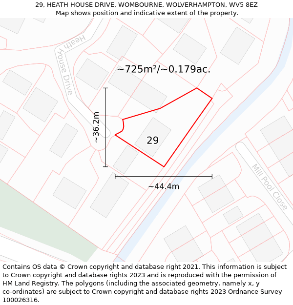 29, HEATH HOUSE DRIVE, WOMBOURNE, WOLVERHAMPTON, WV5 8EZ: Plot and title map