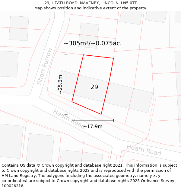 29, HEATH ROAD, NAVENBY, LINCOLN, LN5 0TT: Plot and title map